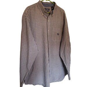 Chaps Mens Easy Care Button-Up Shirt 2XL Tall Plaid Cotton Blend Brown & Blue